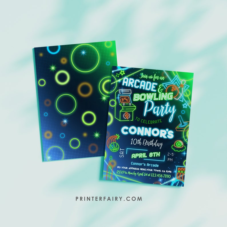 Neon Arcade Bowling Birthday Party Invitation: Editable Corjl (Digital Item) image 3