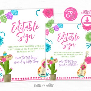 Fiesta Birthday Party EDITABLE Sign, Mexican Fiesta Invitation, Fiesta Decorations, Cinco de Mayo Birthday Time Two Siesta, Three-esta