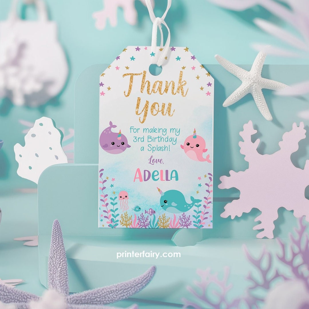 Narwhal Favor Tags, EDITABLE, Narwhal Birthday Party, Under the Sea ...
