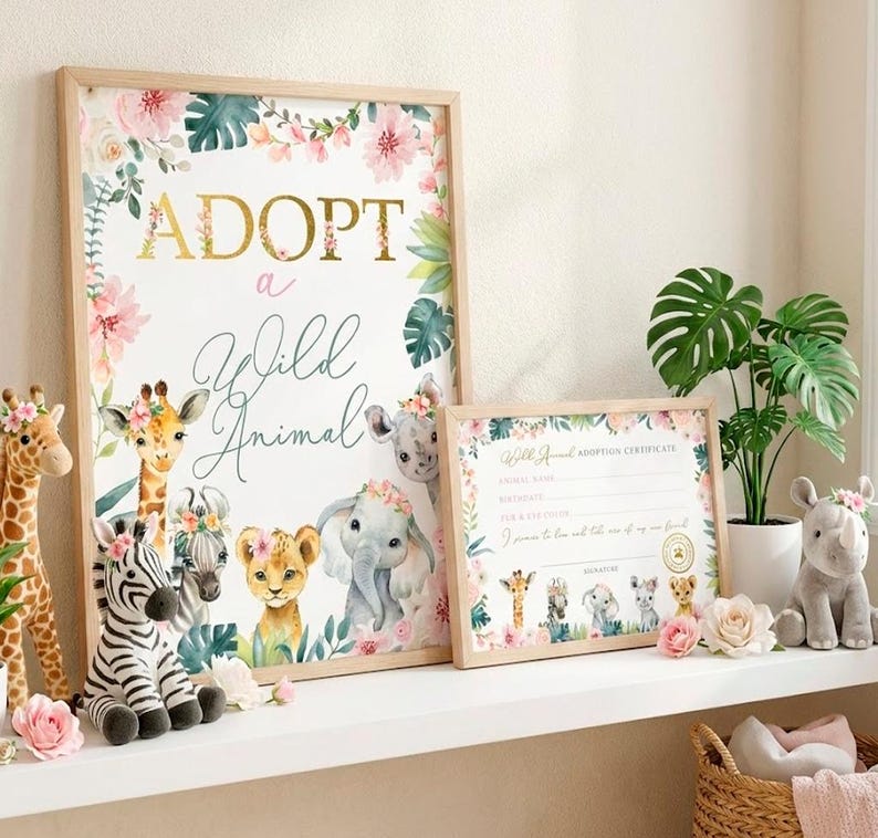 Wild Animals Pet Adoption Center Sign and Certificate, Instant Download ...