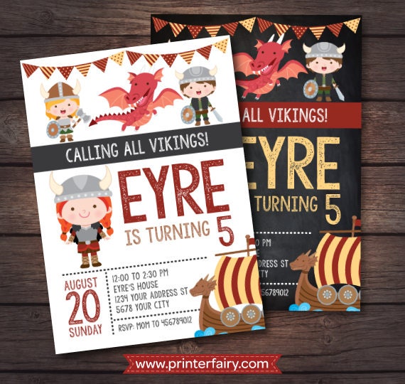 Viking Birthday Invitation, Girl Birthday Invitation, Dragon Birthday Invitation, Dragon Party, Viking Ship Invitation, 2 options, DIGITAL Il_570xn