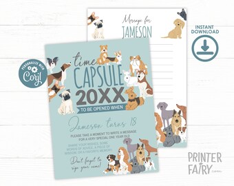 Puppy Adoption Birthday Time Capsule, Pet Adoption Party, It's a Paw-ty! Dog Party Time Capsule, Editable Puppy Dog Birthday, Lets Pawty!