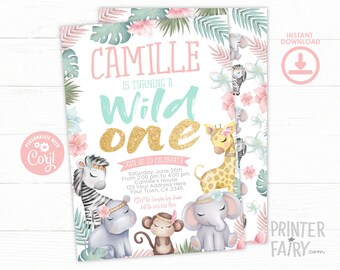 Woodland Girl Birthday Invitation, EDITABLE, Floral Invitation, Tribal Woodland Invitation, Jungle Birthday Party, INSTANT DOWNLOAD