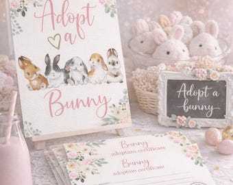 Bunny Adoption EDITABLE Templates Bundle, Adoption Certificate and Sign, INSTANT DOWNLOAD