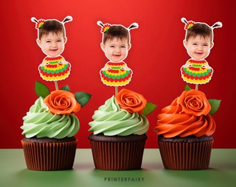 Personalized Toppers with picture, Baby Señorita Birthday Party Cupcake, Custom Stickers, DIGITAL, Mexican Party Decor