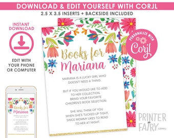 Fiesta Insert, EDITABLE, Books for Baby, Floral Fiesta, Fiesta Birthday Party, Cinco de Mayo Printables, EDIT YOURSELF Digital Insert