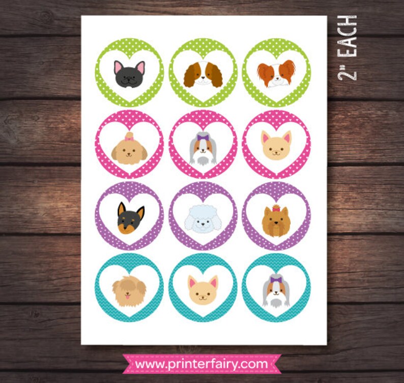 Pet Adoption Party, Puppy cupcake toppers, Puppy birthday party, Dog printables, Puppy stickers, Digital files, Instant download image 3