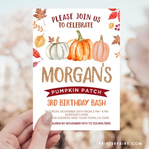 Pumpkin Patch Birthday Invitation, EDITABLE, Fall Birthday Party ...