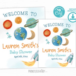 Outer Space Birthday Welcome Sign, Editable Template, Planets Rocket Ship Party Sign, Galaxy Birthday Party Welcome Sign, Space Party Sign