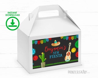 Fiesta Birthday Party Gable Box Label, Editable Mexican Fiesta Label, Fiesta Decorations, Cinco de Mayo Birthday Time Two Siesta, Three-esta