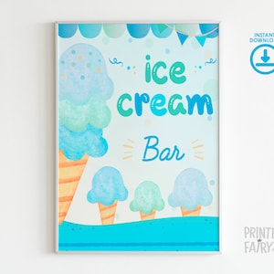 Ice Cream Table Sign, Ice Cream Bar, Ice Cream Decorations, Ice Cream Birthday Party, Summer Birthday, INSTANT DOWNLOAD