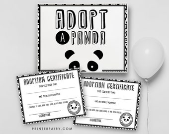 Panda Birthday Party, Panda Adoption Certificate, Panda Birthday Printables, Panda Birthday Decorations, INSTANT DOWNLOAD