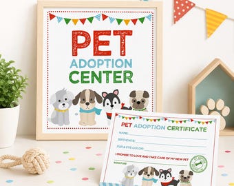 Puppy Adoption Party Prints, Pet Adoption Certificate (Digital files)