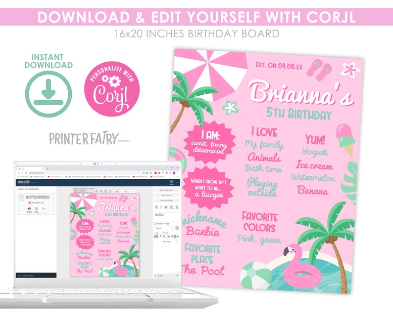 Pinkstats Signage Pool Party Birthday Board, Pink Stats Sign (editable Digital Item) - Etsy