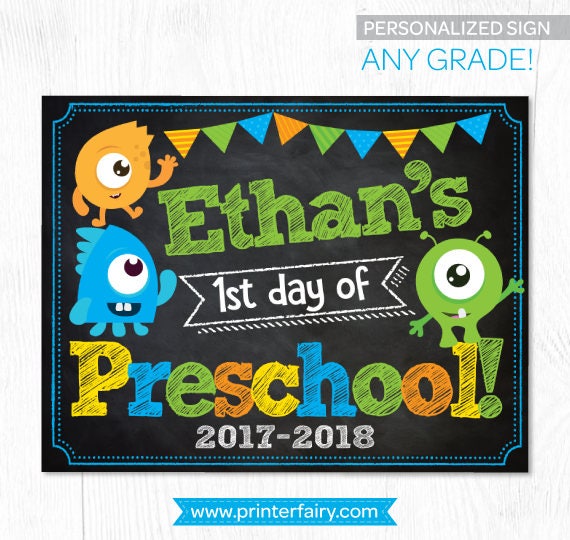 Little monster back to school sign, 1st day of preschool printable sign, Any grade!, Printable sign Il_570xn