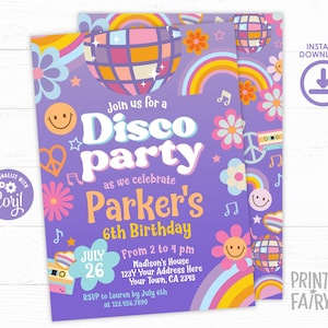 Disco Birthday Party Invitation, EDITABLE, Disco Dance Party, Disco Invitation, Disco Invitation, 70&#39;s Party, Retro Birthday Party, Groovy