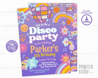 Disco Birthday Party Invitation, EDITABLE, Disco Dance Party, Disco Invitation, Disco Invitation, 70's Party, Retro Birthday Party, Groovy