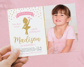 EDITABLE Ballerina Birthday Invitation with photo, Ballet Invitation, Dance Birthday Party, Any age, EDIT YOURSELF Digital Invite