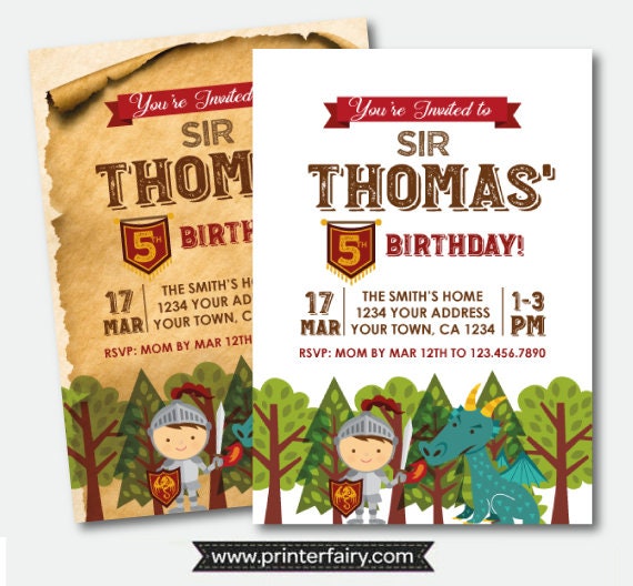 Knight Birthday Invitation, Medieval Birthday Invitation, Dragon Invitation, Printable Personalized Invite Il_570xn