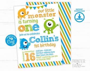 Little Monster Invitation, Monster 1st Birthday Party, Any age, Little Monster Birthday, EDIT YOURSELF Digital Invite, Instant Download