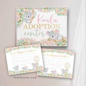 Koala Birthday Party, Adopt a Koala, Koala Party Games, Pet Adoption Center, Koala Adoption Certificate, INSTANT DOWNLOAD