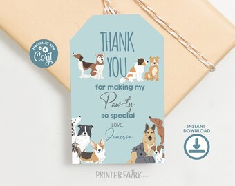Puppy Adoption Birthday Favor Tags, Pet Adoption Party, It's a Paw-ty! Dog Party Favors,Editable Puppy Dog Birthday Thank You Tag,Lets Pawty