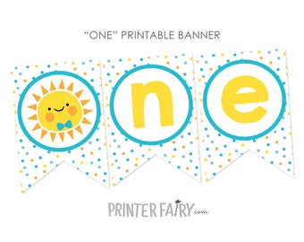 Little Sunshine ONE Banner, Sun 1st Birthday, Little Sunshine Party Decorations, High Chair Printable Banner, INSTANT DOWNLOAD