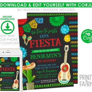 Fiesta verjaardagsuitnodiging, bewerkbare uitnodiging, Cinco de Mayo uitnodiging, Cinco de Mayo verjaardag, Cactus uitnodiging, INSTANT DOWNLOAD