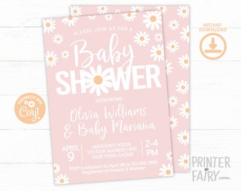 Daisy Baby Shower Invitation, EDITABL Baby Shower Invite, Floral Baby Shower, INSTANT DOWNLOAD