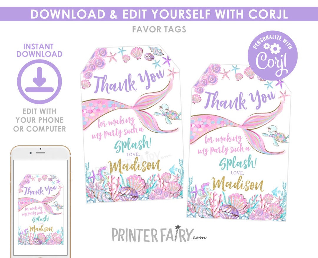 EDITABLE, Mermaid Favor Tags, Under the Sea Birthday Party, Mermaid ...