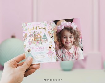 Nutcracker Winter Wonderland Birthday Invitation with Photo - Land of Sweets Fully Editable Card, Edit & Download Instantly