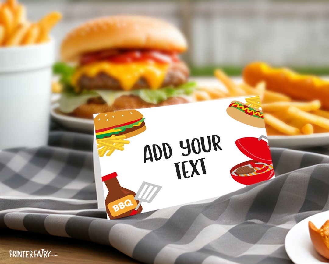 BBQ Birthday Party Food Tents, Editable Bbq Party Decorations, Bbq Food ...