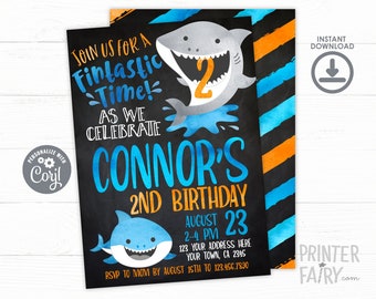 Shark Invitation, EDITABLE, Shark Birthday Invitation, Pool Party, Shark Invite, EDIT YOURSELF Digital Invitation, Instant Download