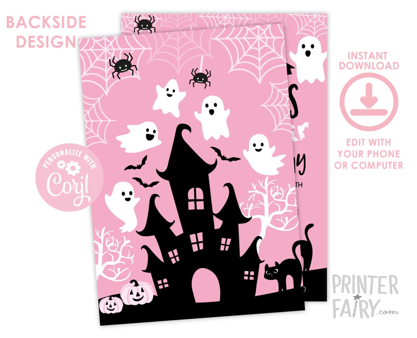 Pink Halloween Birthday Invitation EDITABLE Spooktacular Etsy