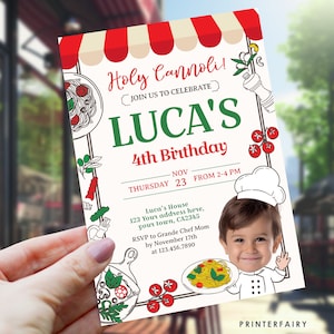 Convite para festa italiana com foto, convite de aniversário com pizza, convite de aniversário com macarrão, convite de chef, convite personalizado para impressão