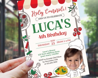 Italian Birthday Invitation with Photo, Pizza, Pasta (Printable)