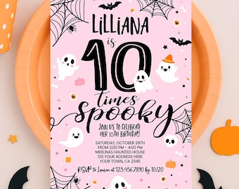Pink Ghost Birthday Invitation, Spooktacular Halloween Party (INSTANT DOWNLOAD)