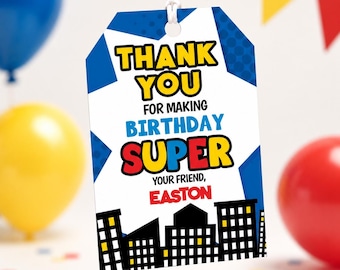 Superhero Birthday Party Favor Tags Editable Template INSTANT DOWNLOAD