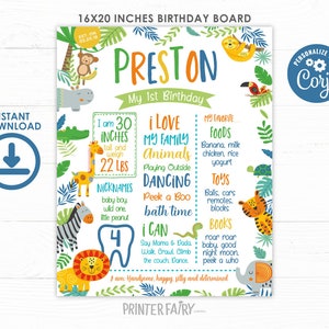 Jungle First Birthday Board, EDITABLE, Safari 1st Birthday Sign, Jungle Birthday Party, Milestones Board, INSTANT DOWNLOAD