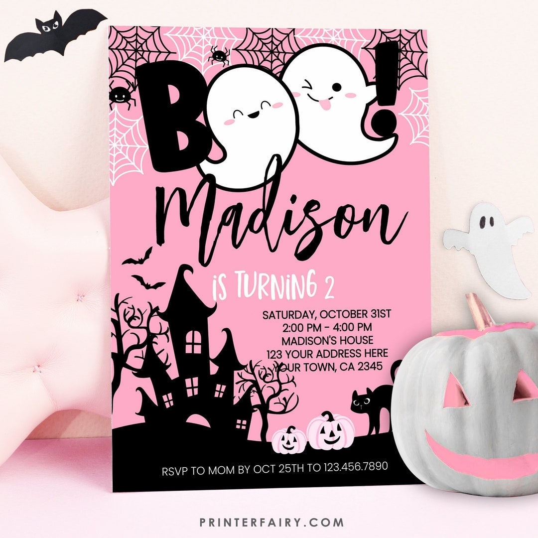 Pink Halloween Birthday Invitation EDITABLE Ghost Birthday Etsy