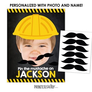 Pin the Mustache Game, Construction Birthday Party, Construction ...