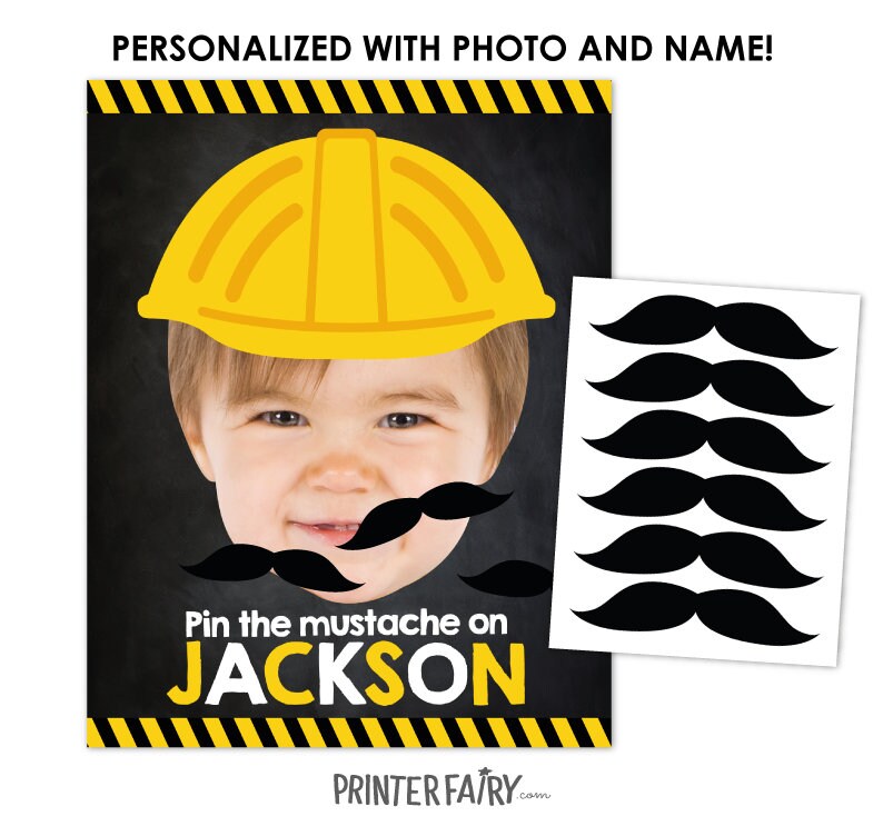 Pin the Mustache Game Construction Birthday Party - Etsy