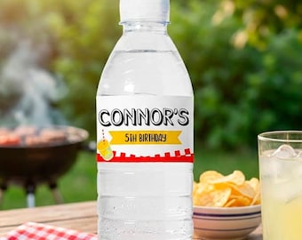 BBQ Party Water Bottle Label Editable Template, Party Decorations, Instant Download