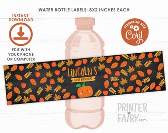 Little Pumpkin Water Bottle Labels, EDITABLE, Pumpkin Birthday Party, Printable Labels, INSTANT DOWNLOAD