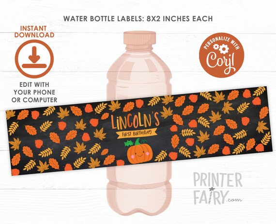 Little Pumpkin Water Bottle Labels, EDITABLE, Pumpkin Birthday Party, Printable Labels, INSTANT DOWNLOAD Il_570xn