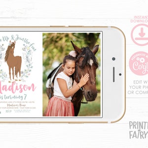 Horse Birthday Invitation with photo, Cowgirl Invitation, Pony Party Invitation, Horse Invites, Floral Birthday Invitation, INSTANT DOWNLOAD image 6