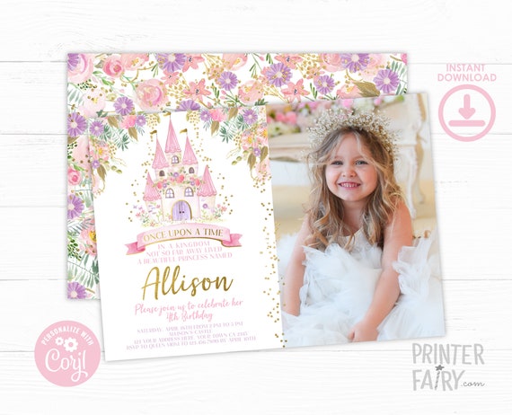 Princess Birthday Invitation with Photo, EDITABLE, Royal Birthday Invitation, Once Upon a Time, EDIT YOURSELF Digital, Instant Download Il_570xn