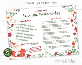 Christmas Recipe Card, EDITABLE, Cookie Exchange Party, Cookie Recipe Card Template, Elf Birthday Party, INSTANT DOWNLOAD