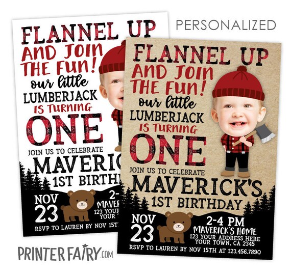 Lumberjack Birthday Invitation with Photo, Lumberjack Party, Forest Birthday Invitation, Woodland, Personalized Printable DIGITAL Invite Il_570xn