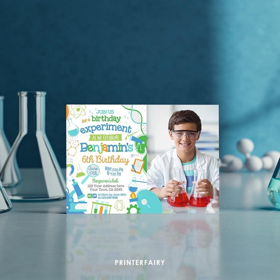 Science Birthday Party Invitation With Photo, EDITABLE, Science Theme ...